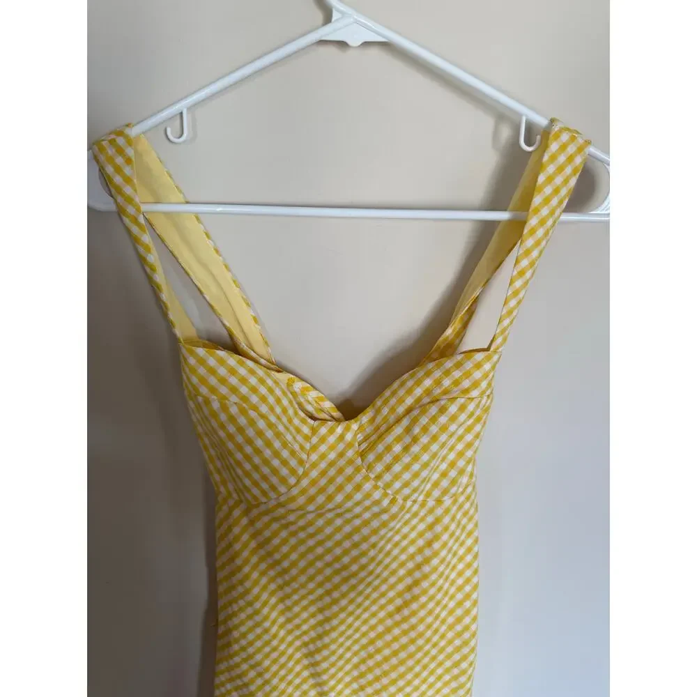 Princess Polly Yellow & White Gingham McBeath Mini Dress Tie Back Summer Preppy - Picture 7 of 13